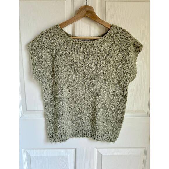 1980's Boucle Sage Short Sleeve Sweater | Light Green Knit Blouse | Medium Top - Picture 3 of 6